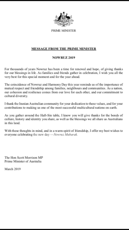 پیام نوروزى نخست وزیر استرالیا