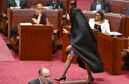 تکرار یک اقدام جنجالی قدیمی/ پائولین هانسون با برقع در صحن سنا ظاهر شد